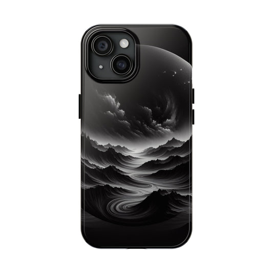 Cosmic Landscape Tough Phone Case - Black Mountains and Swirling Skies