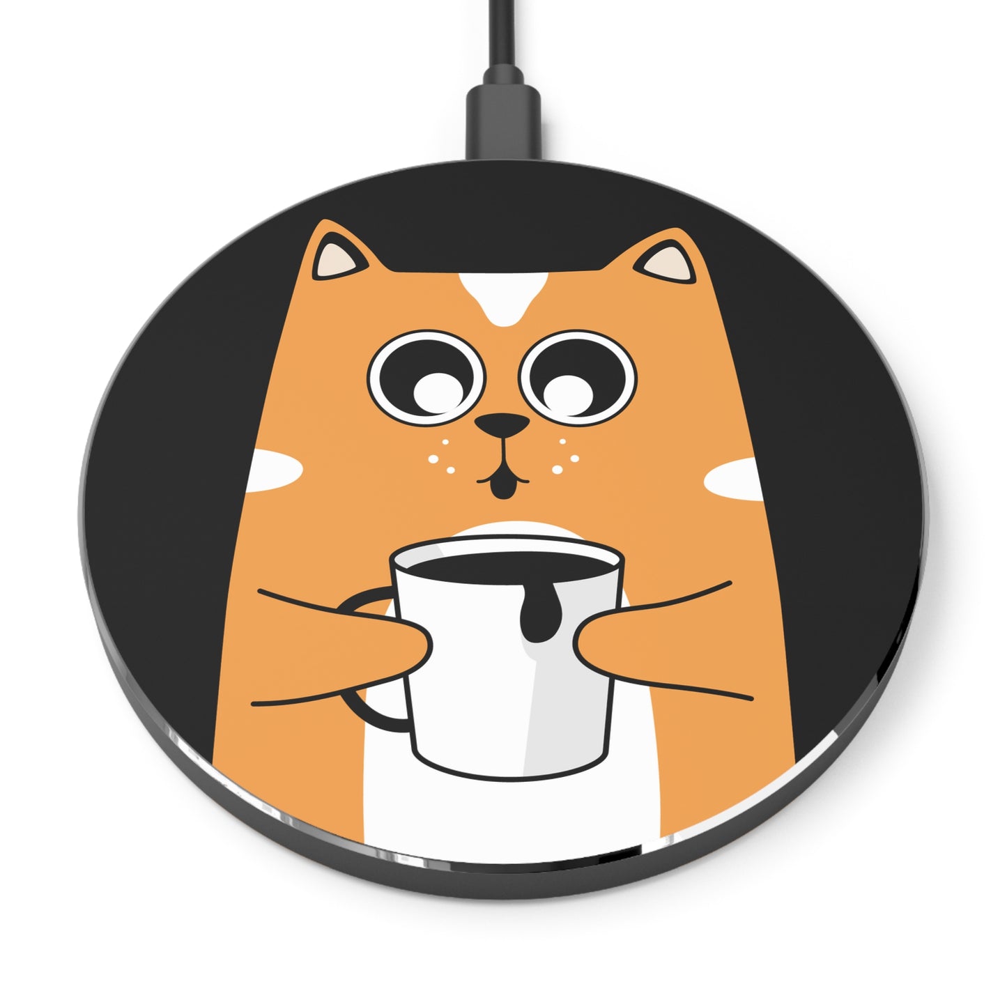 Cute Cat Wireless Charger with Coffee Mug Design - Fast Charging Pad for Pet Lovers