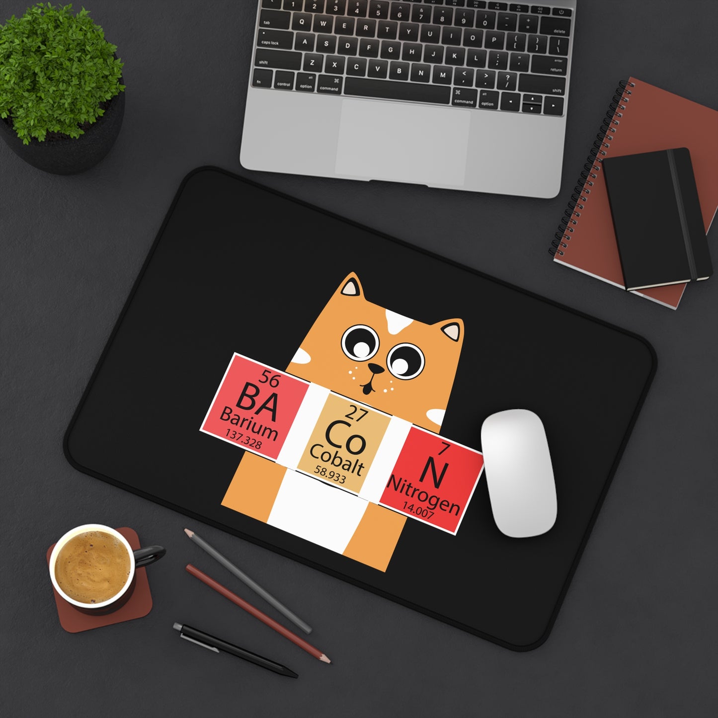 Cat-Themed Science Desk Mat with Periodic Table Elements | Fun & Educational Office Decor