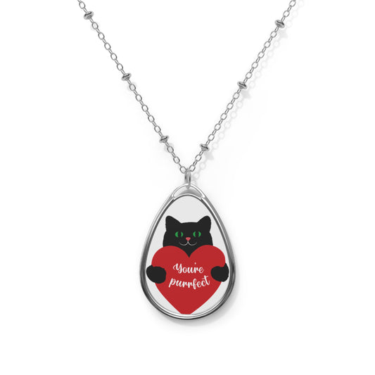 You're Purrfect Cat Oval Necklace - Cute Cat Jewelry Gift for Cat Lovers