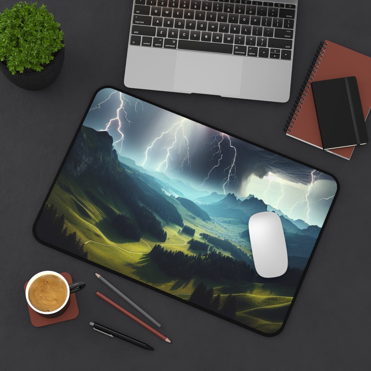 Lightning Storm Landscape Desk Mat - Majestic Nature Mouse Pad for Office Decor