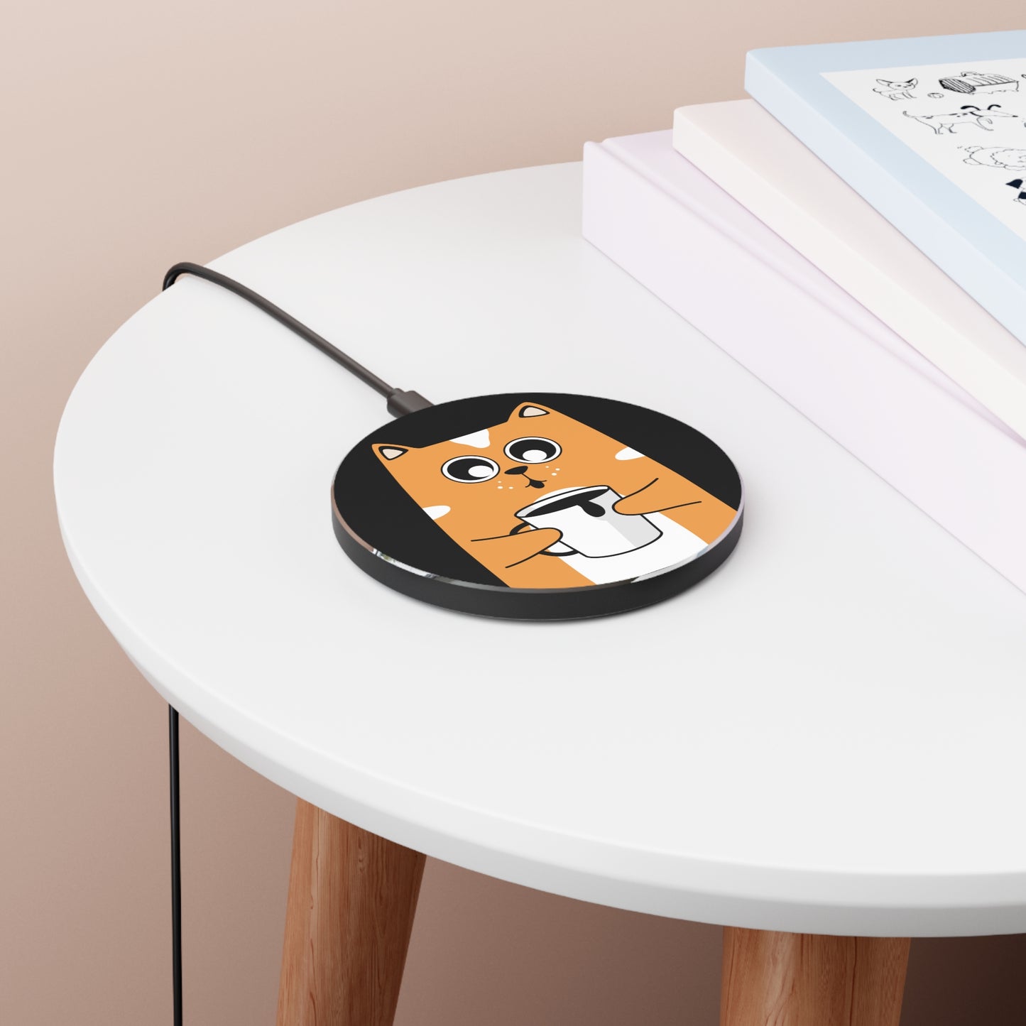 Cute Cat Wireless Charger with Coffee Mug Design - Fast Charging Pad for Pet Lovers