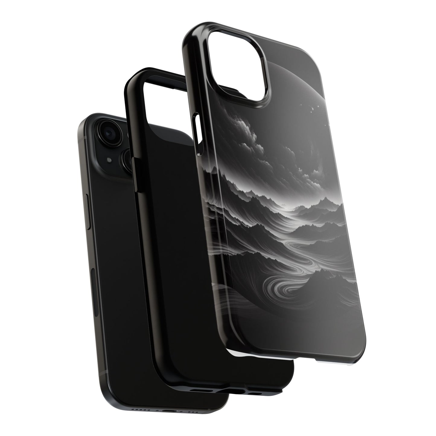 Cosmic Landscape Tough Phone Case - Black Mountains and Swirling Skies