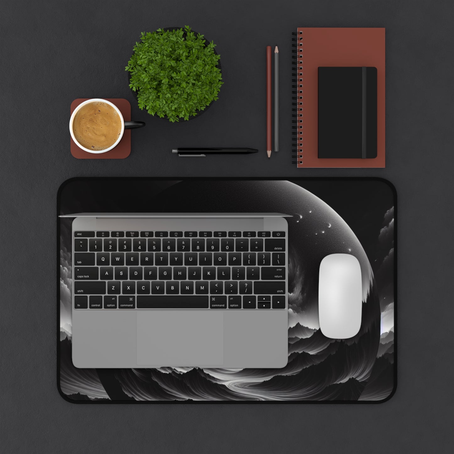 Cosmic Black-White Desk Mat | Sci-Fi Inspired Office Decor