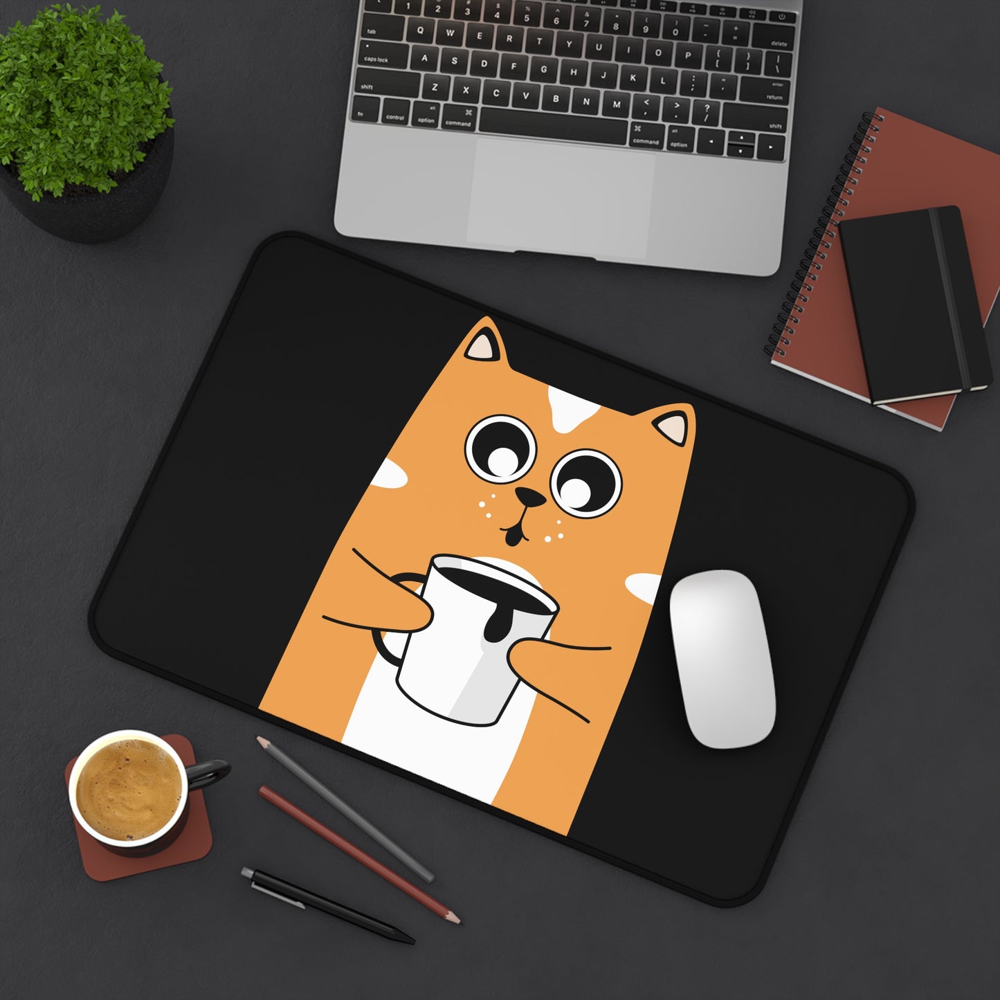 Cute Cat Coffee Desk Mat - Fun Office Decor for Cat Lovers