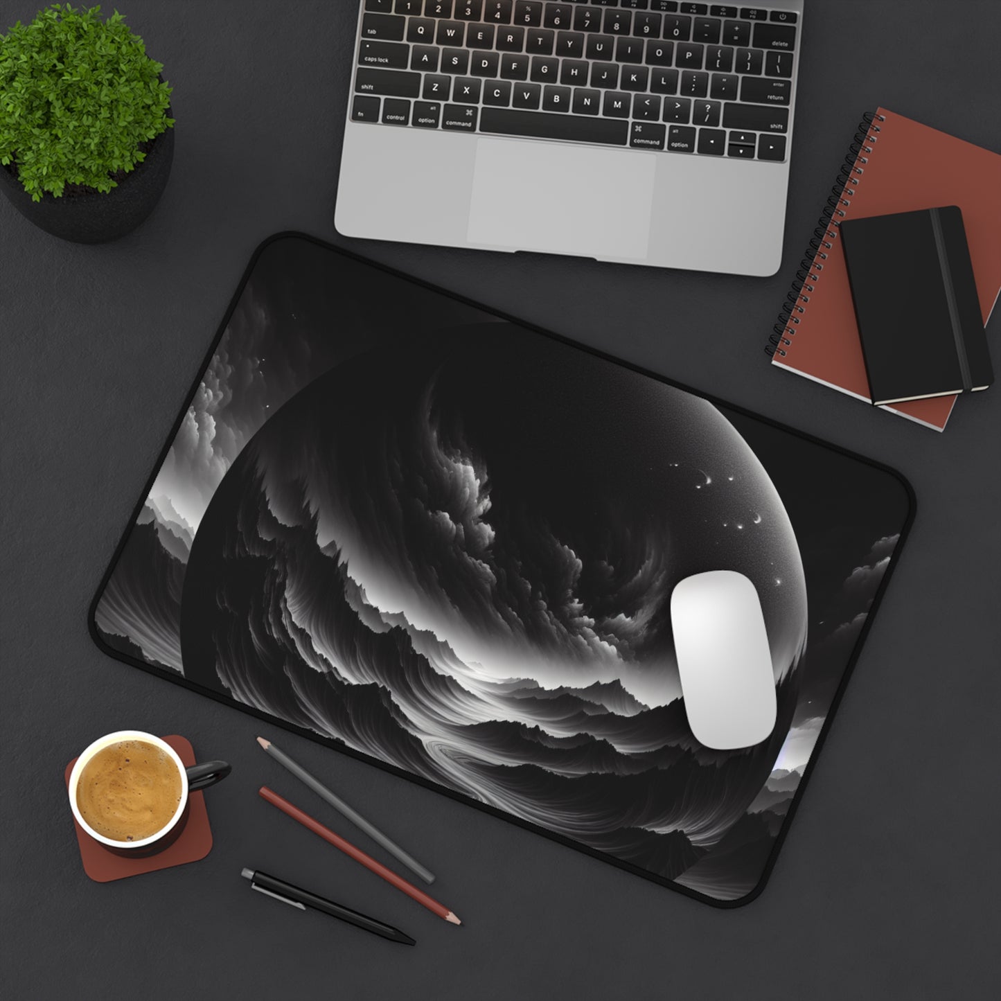 Cosmic Black-White Desk Mat | Sci-Fi Inspired Office Decor